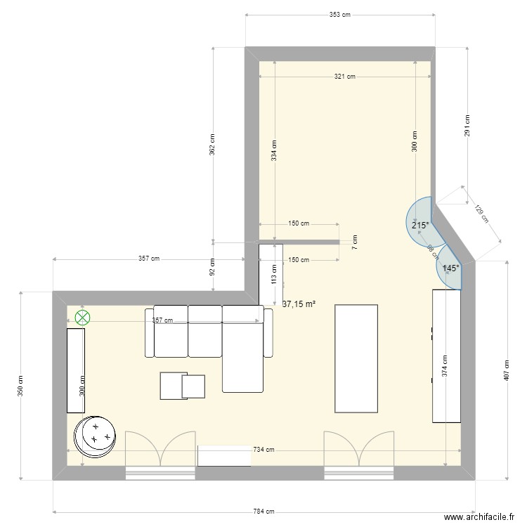 Salon / Salle à manger. Plan de 1 pièce et 37 m2