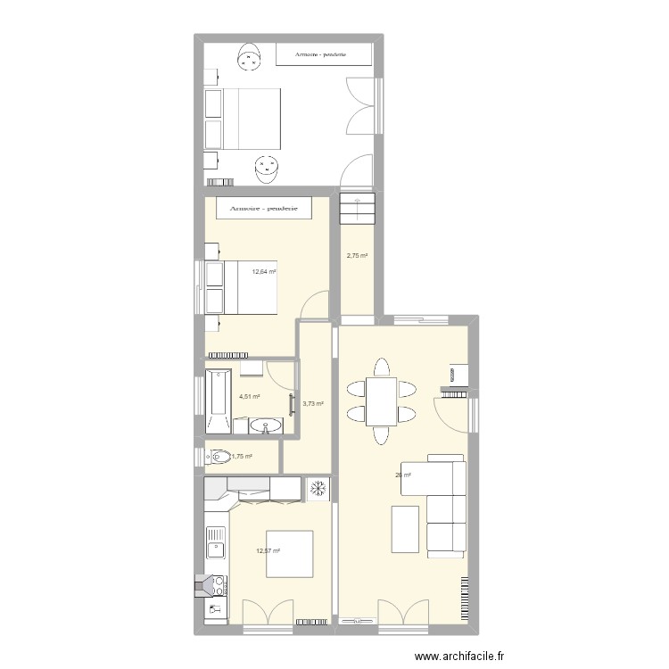 Maison Bacalan. Plan de 8 pièces et 82 m2