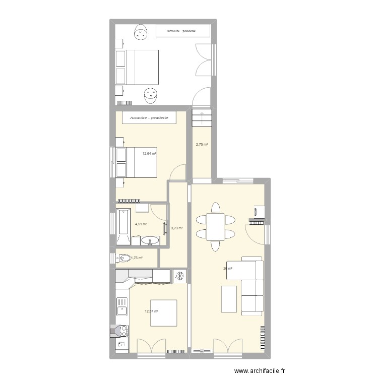 Maison Bacalan. Plan de 7 pièces et 64 m2