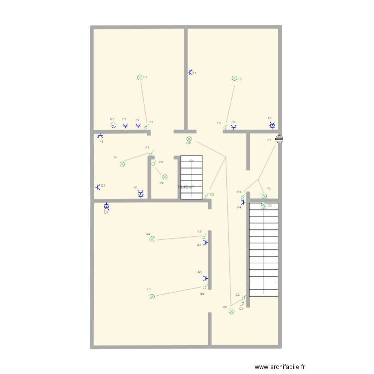 1er AA. Plan de 1 pièce et 79 m2