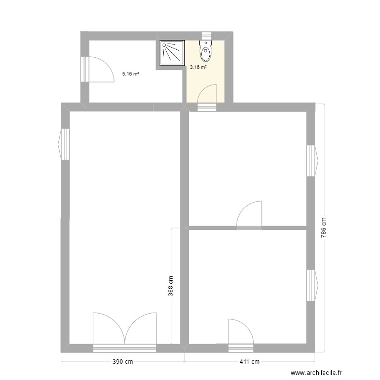 1er ETAGE ACTUEL - CH de CLAMPANIER. Plan de 2 pièces et 8 m2