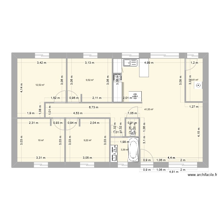 PAO 91. Plan de 8 pièces et 91 m2