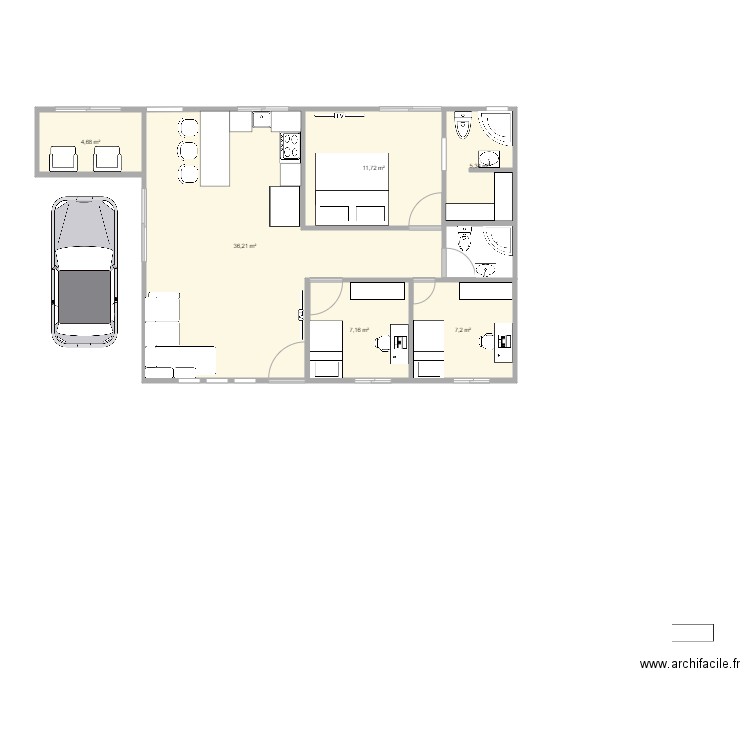 casa 555. Plan de 6 pièces et 72 m2