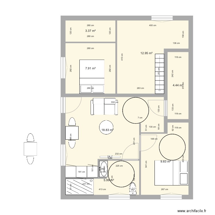 VILLEREST. Plan de 7 pièces et 63 m2