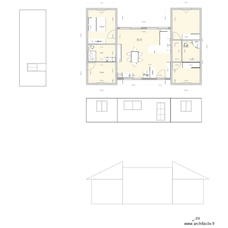 2eme version. Plan de 5 pièces et 83 m2