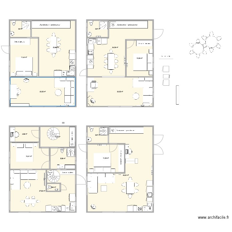 plan définitif 1 et 2 étage avec meubles. Plan de 0 pièce et 0 m2