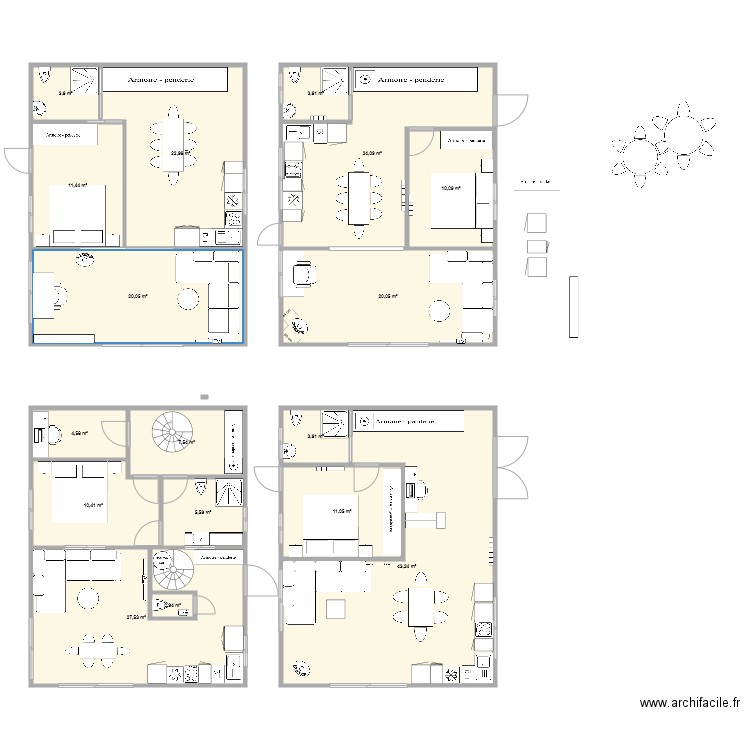 plan définitif 1 et 2 étage avec meubles. Plan de 0 pièce et 0 m2