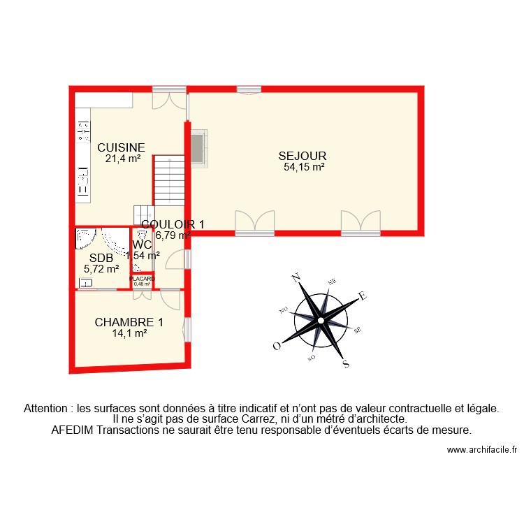 BI 8436 RDC. Plan de 7 pièces et 104 m2