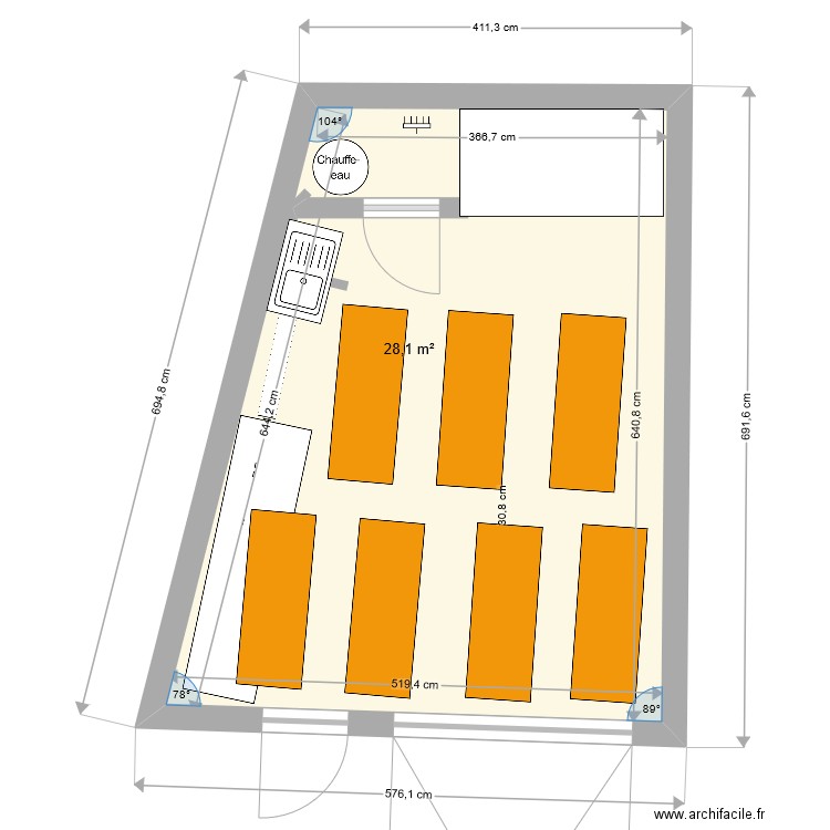 exemple sur archifacile amenagement salle yoga. Plan de 1 pièce et 28 m2