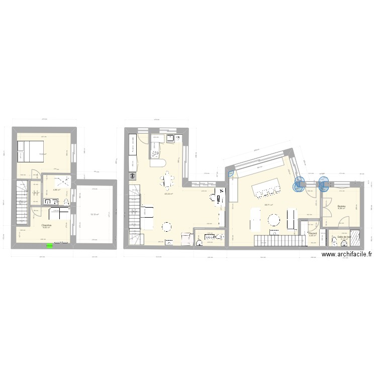 Naf avec terrasse. Plan de 17 pièces et 171 m2