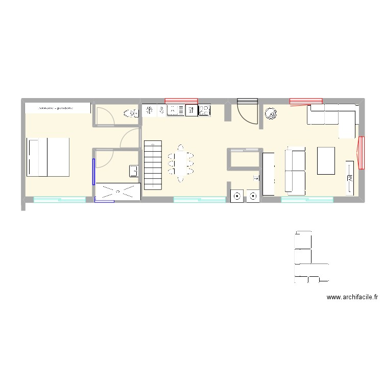 loft. Plan de 5 pièces et 64 m2
