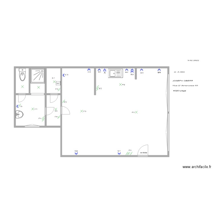 amercoeur 003. Plan de 6 pièces et 52 m2