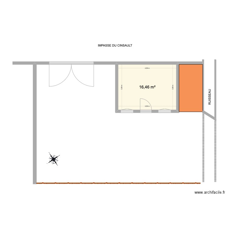 remise vue du haut V2 . Plan de 1 pièce et 16 m2