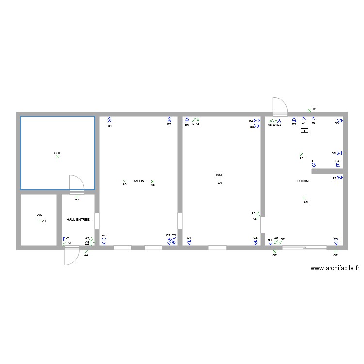 HONELLE REZ. Plan de 6 pièces et 115 m2