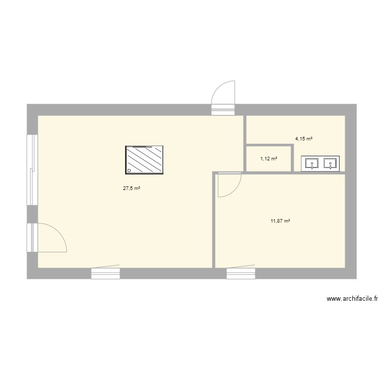 appart Pornic 05. Plan de 4 pièces et 45 m2