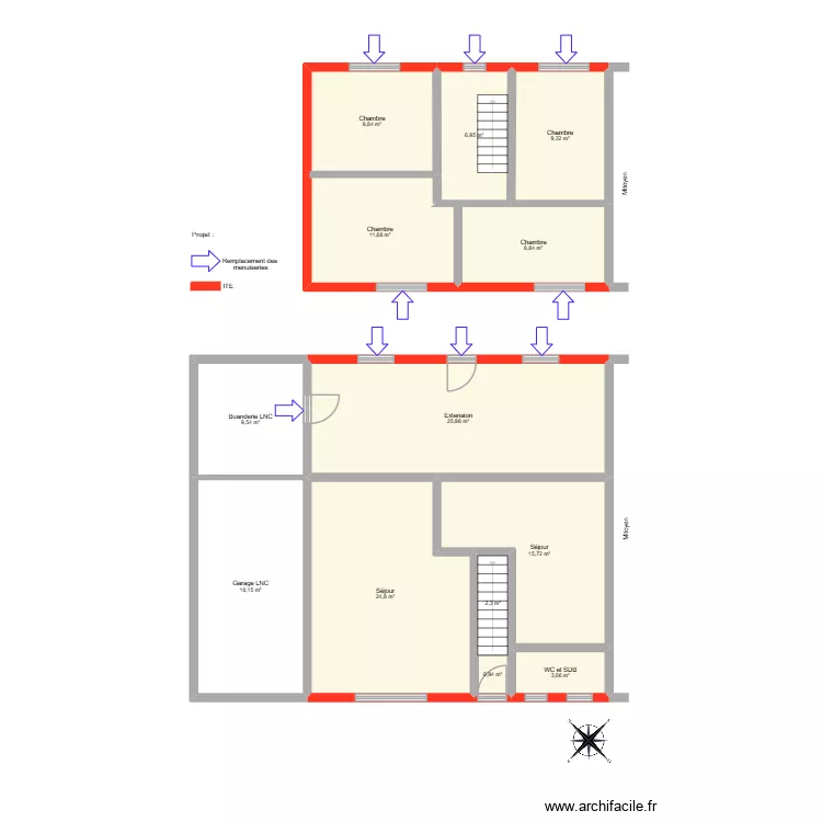 HUBERT projet. Plan de 13 Pièces et 147 m²