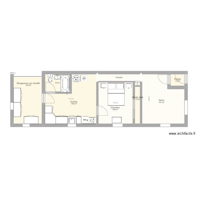 453-1. Plan de 9 pièces et 55 m2