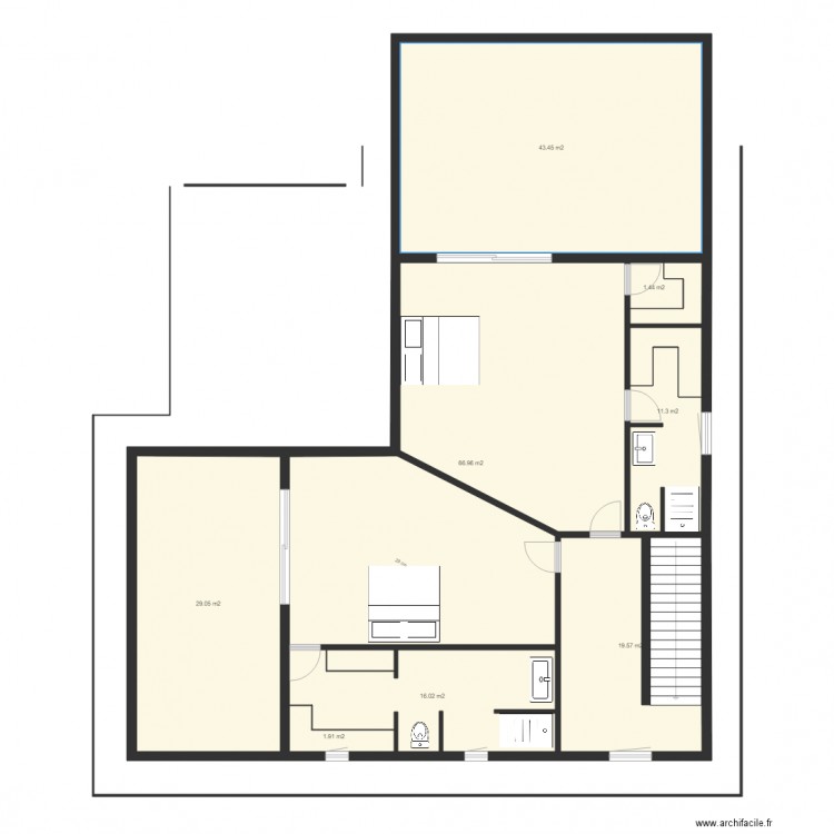 ETAGE WARANG. Plan de 8 pièces et 190 m2