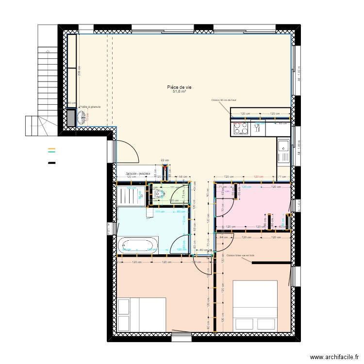 PLAN PLACO CLOISON RDC. Plan de 11 pièces et 90 m2