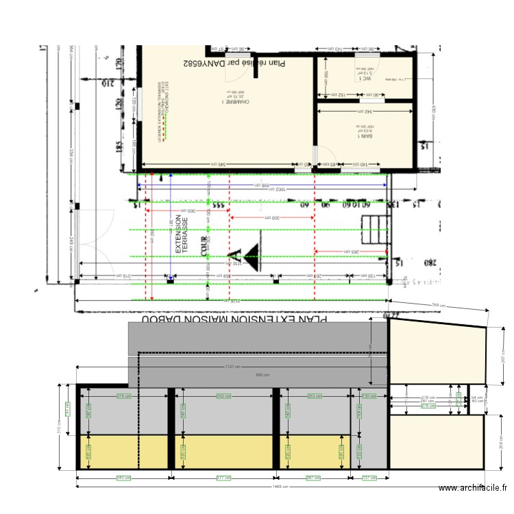 PROJET EXTENSION MAISON DABOU FACADE. Plan de 9 pièces et 44 m2
