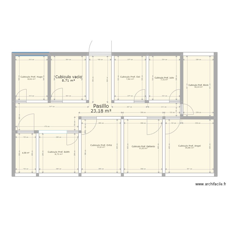 Cubiculos. Plan de 11 pièces et 117 m2