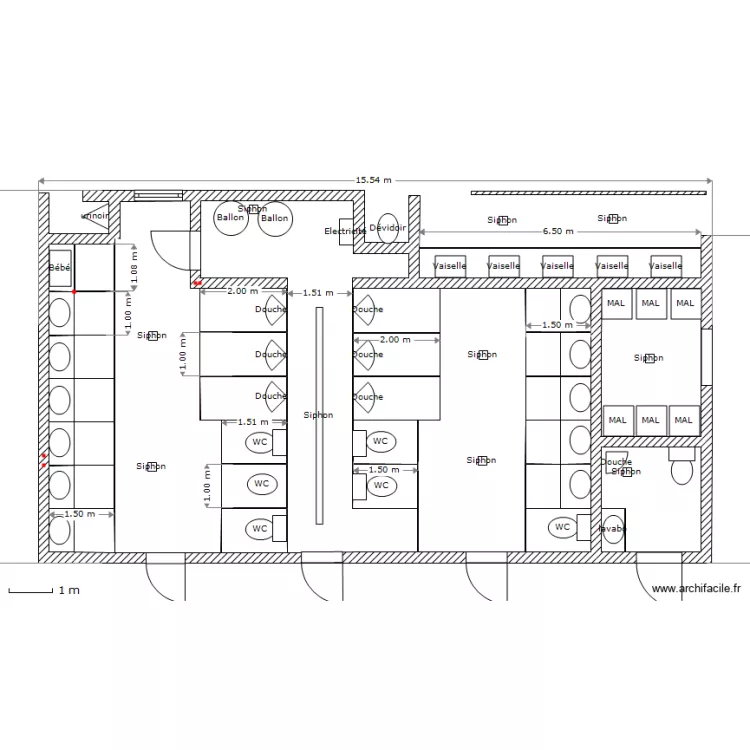 Sanitaire 200pl V2 cotes internes. Plan de Sanitaire 200pl V2 cotes internes. Plan de