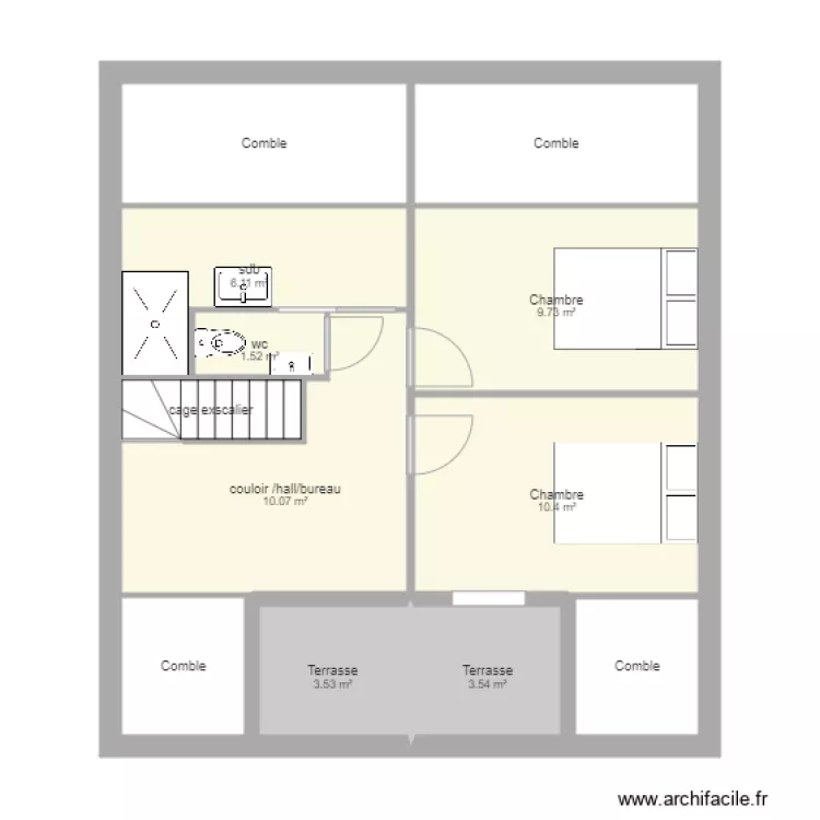 st jean de mont etage sdb fond terrasse. Plan de 