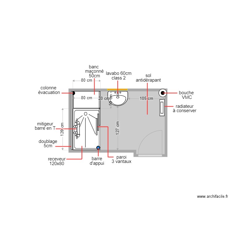 RIDDEAU. Plan de 1 pièce et 5 m2