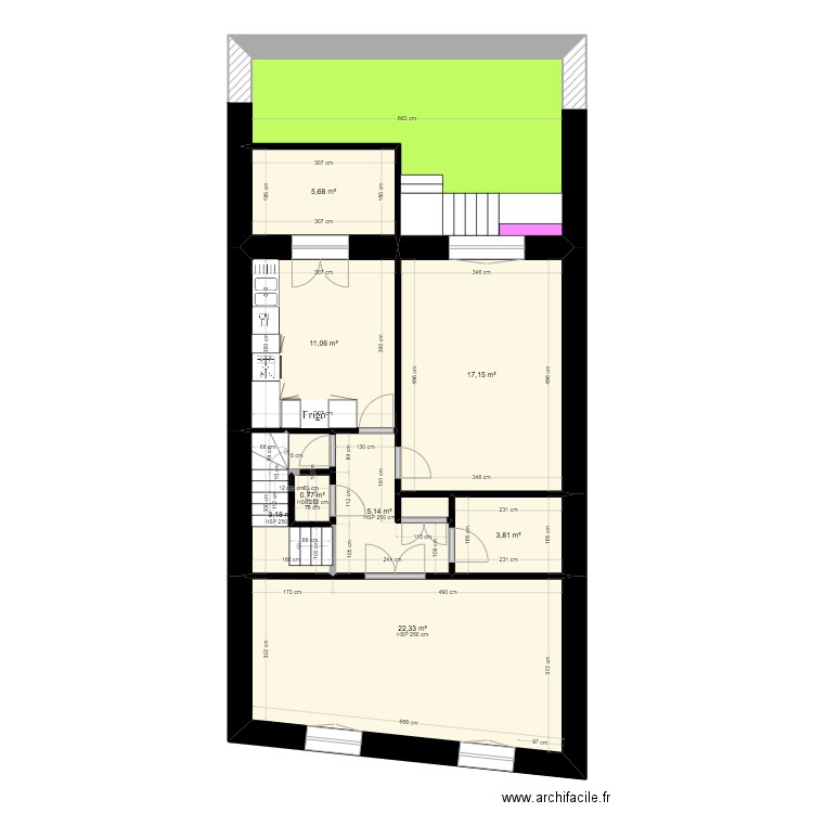 Plan initial. Plan de 21 pièces et 213 m2