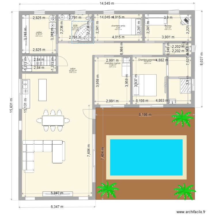 Nouveau projet top v1. Plan de 9 pièces et 220 m2