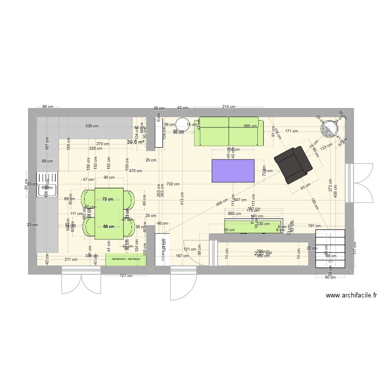 RDC Callian. Plan de 2 pièces et 42 m2