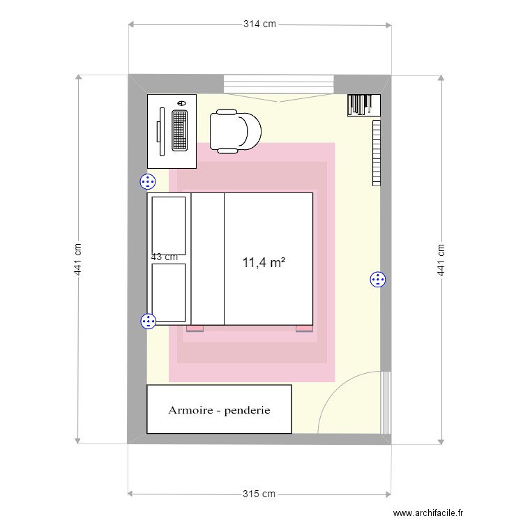 Chambre 2 - . Plan de 1 pièce et 11 m2