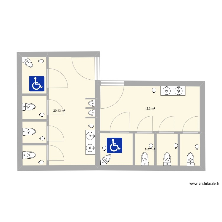 Toilette public 1. Plan de 0 pièce et 0 m2