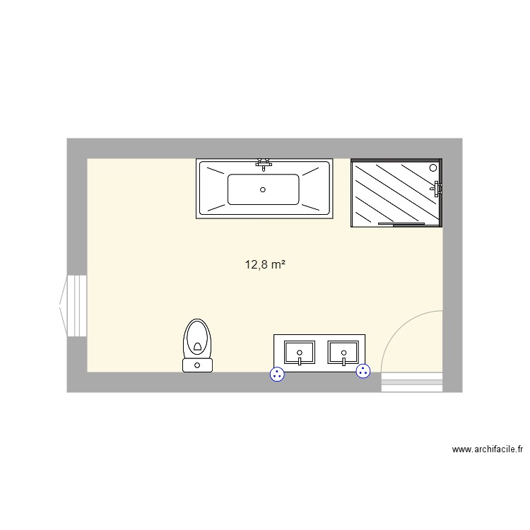 Salle de bain 2b. Plan de 1 pièce et 13 m2