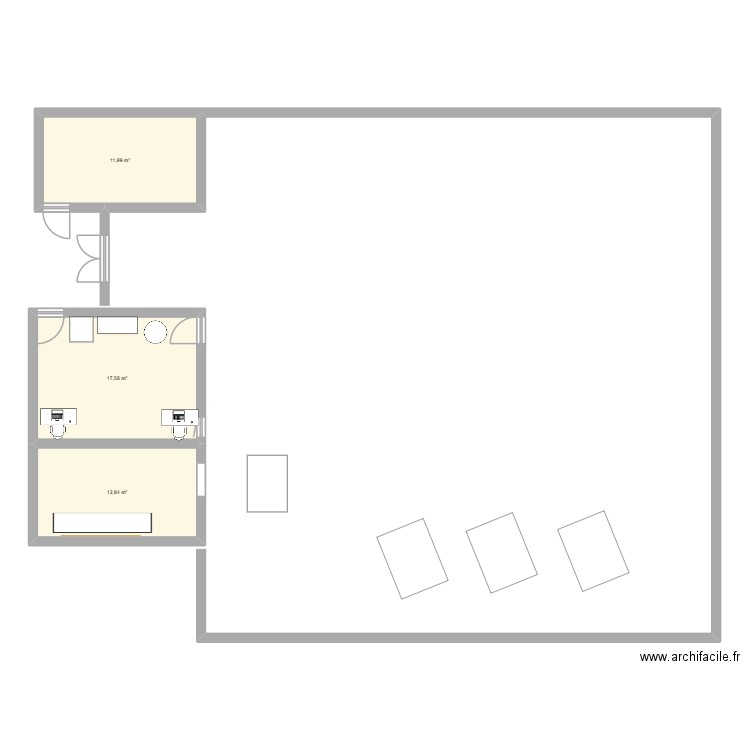 atelier d'usinage. Plan de 3 pièces et 42 m2