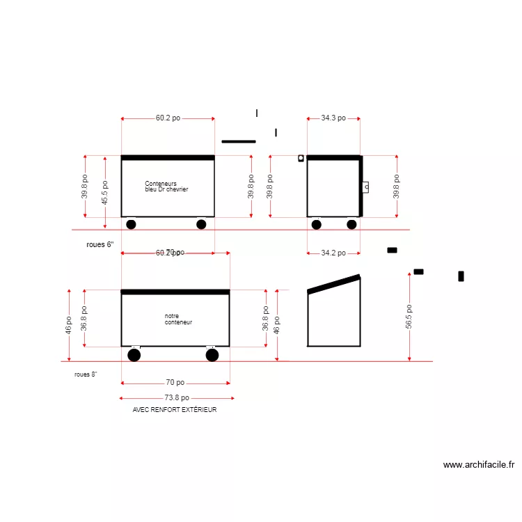 conteneur bleu Dr chevrier 2 verges chargement avant arri&egrave;re. Plan de 