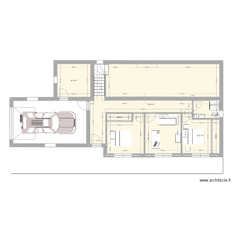 Maison Béton Rez-de-Jardin. Plan de 4 pièces et 95 m2