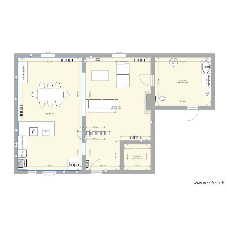 Maison RDC. Plan de 4 pièces et 86 m2