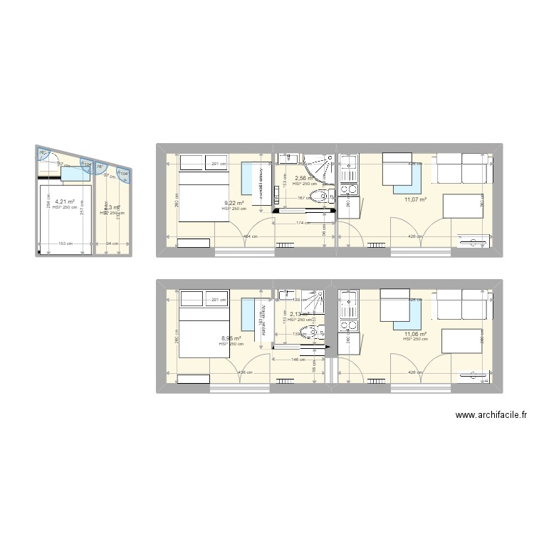 Zola réaménagé. Plan de 8 pièces et 52 m2