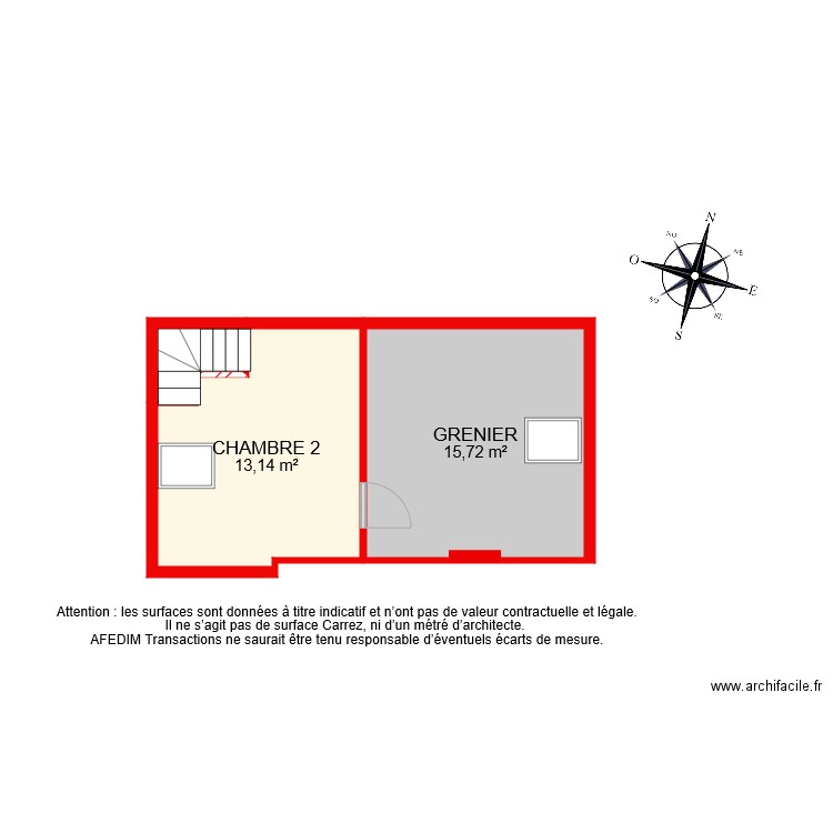 BI 7521 ETAGE 2. Plan de 3 pièces et 30 m2