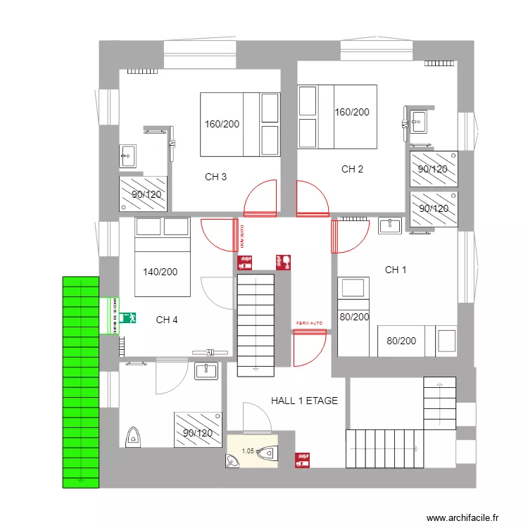 POUMAY  1 etage CHAUFFAGE SANITAIRE. Plan de 