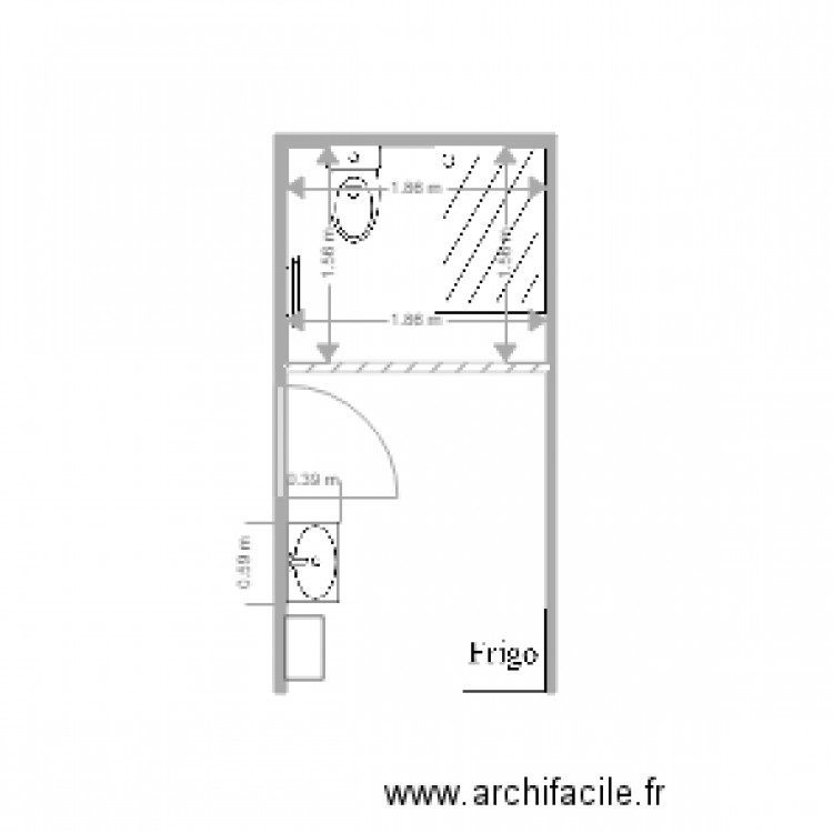 Création salle d'eau . Plan de 1 pièce et 3 m2