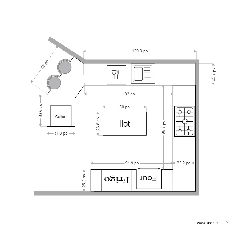 Plan Cuisine existante. Plan de 0 pièce et 0 m2