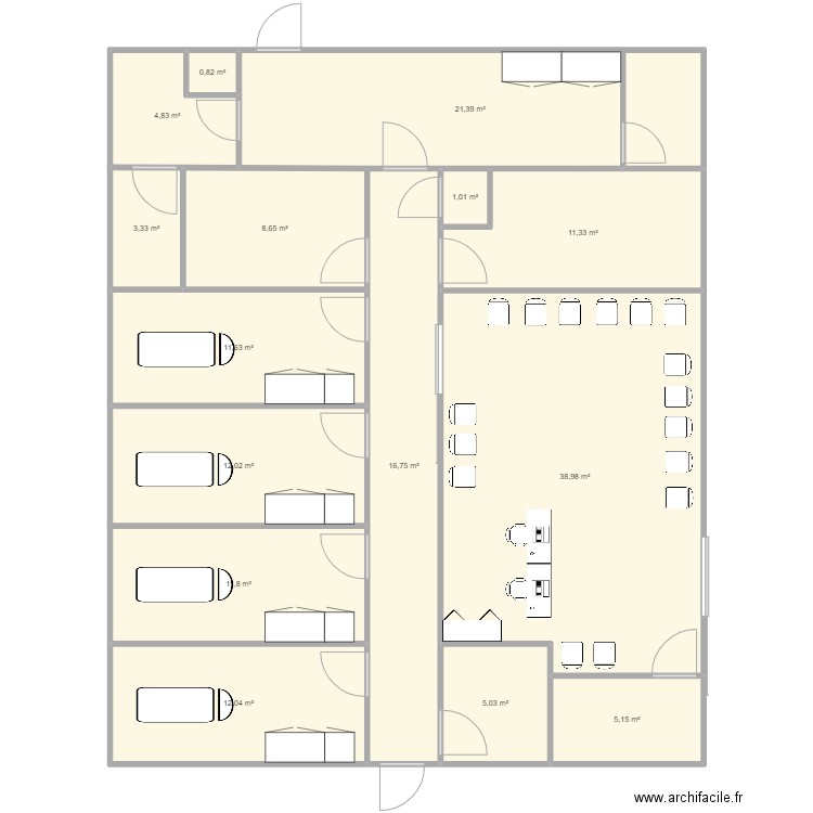 plan modulable. Plan de 15 pièces et 165 m2