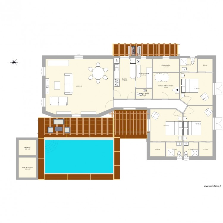 maison. Plan de 17 pièces et 147 m2