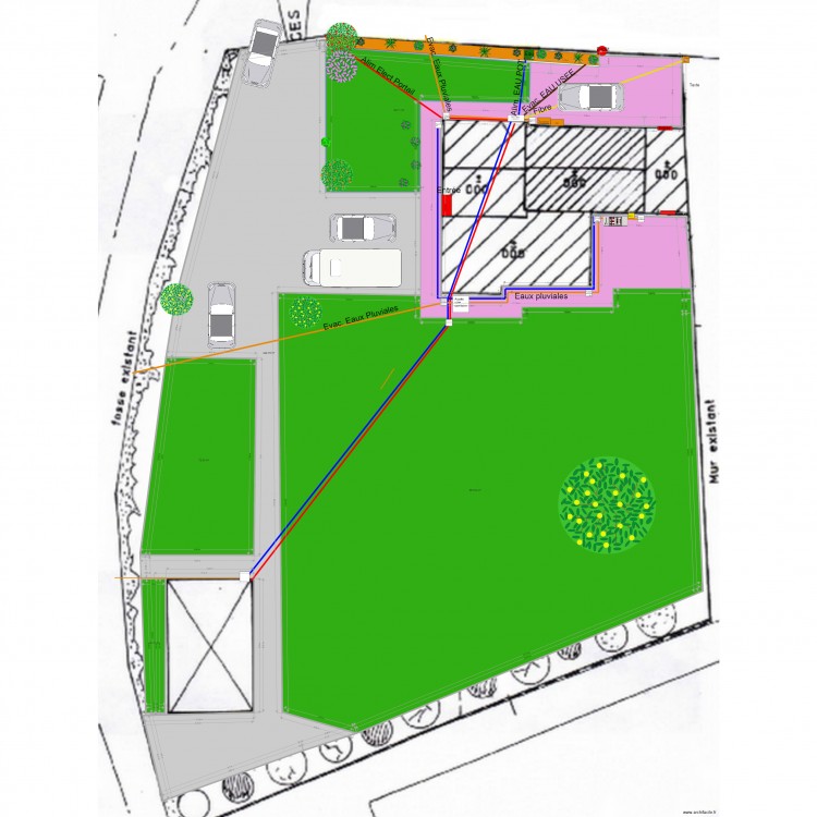 Plan aménagement extérieur avec Eau élect et EU 24 04 21. Plan de 0 pièce et 0 m2