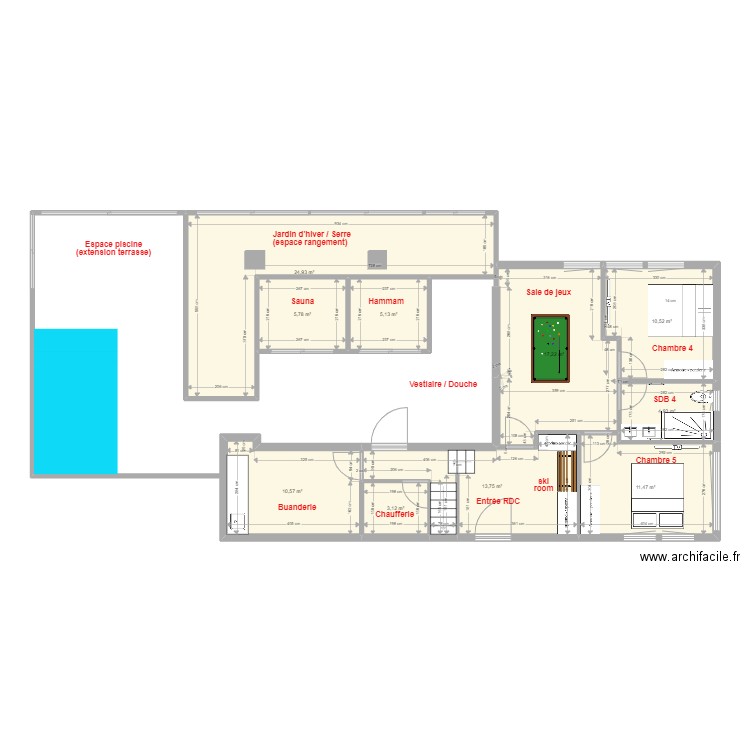 OPI RDC et 3 pieces cible v2 new 1 chalet + extensions terrasse. Plan de 10 pièces et 107 m2