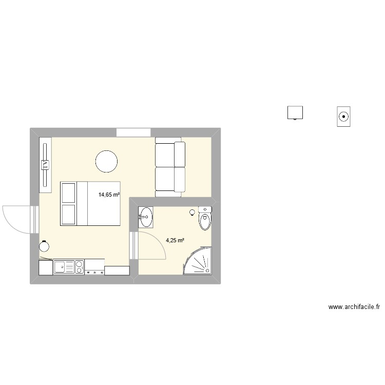 Introduction au design de l’espace. Plan de 2 pièces et 19 m2
