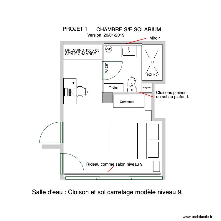 Chambre Solarium version sanibroyeur petite douche. Plan de 0 pièce et 0 m2