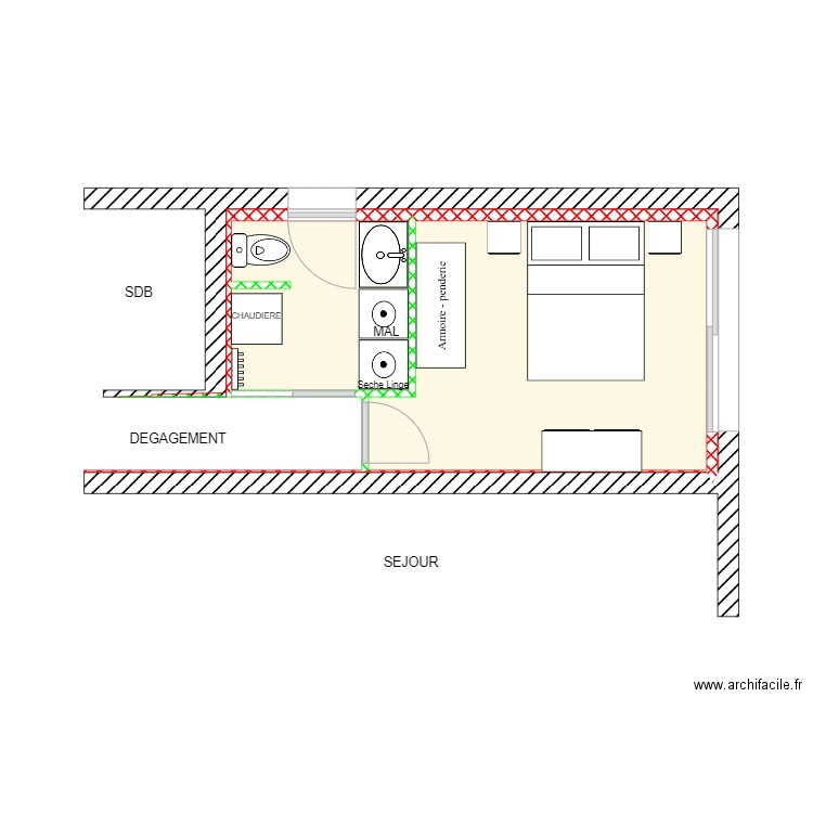 BELMONTE CHAMBRE 4 PROJET 1. Plan de 2 pièces et 15 m2